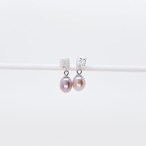 Pink Pearl Cube Studs Earrings