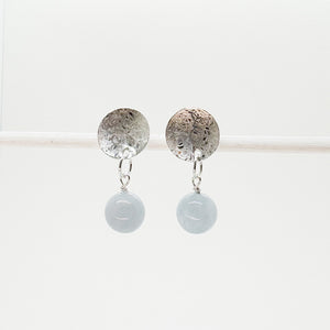 Round Scribbled Disc Aquamarine Stud Earrings