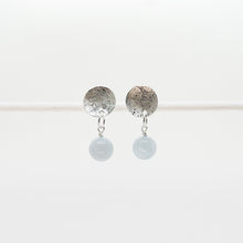 Load image into Gallery viewer, Round Scribbled Disc Aquamarine Stud Earrings