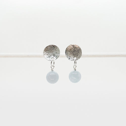 Round Scribbled Disc Aquamarine Stud Earrings