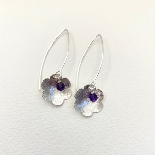 Amethyst Love Flower Earrings with mini amethyst