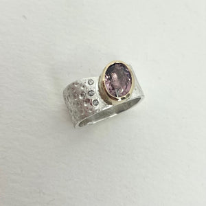 Pink Tourmaline and Diamond Bezel Ring Size 9