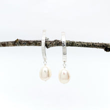 Load image into Gallery viewer, Hammered Silver Birch Stick with Baroque Pearl Drop Earrings