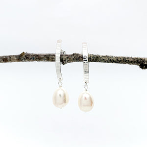 Hammered Silver Birch Stick with Baroque Pearl Drop Earrings