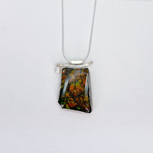 Ammolite and Pearl Balance Slider Necklace