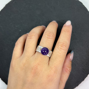 Bezel-Set Amethyst Hammered Square Ring