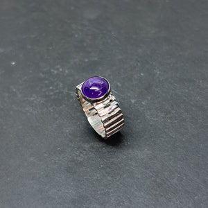 Bezel-Set Amethyst Hammered Square Ring