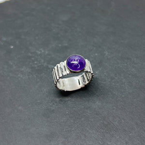 Bezel-Set Amethyst Hammered Square Ring