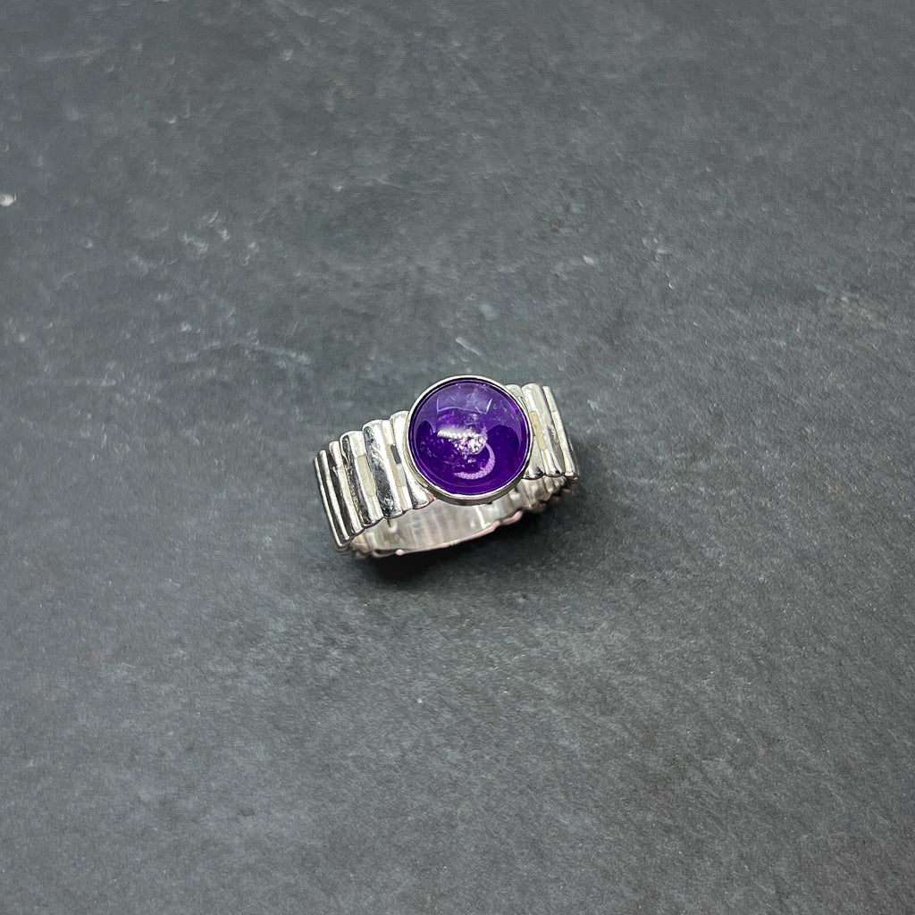 Bezel-Set Amethyst Hammered Square Ring