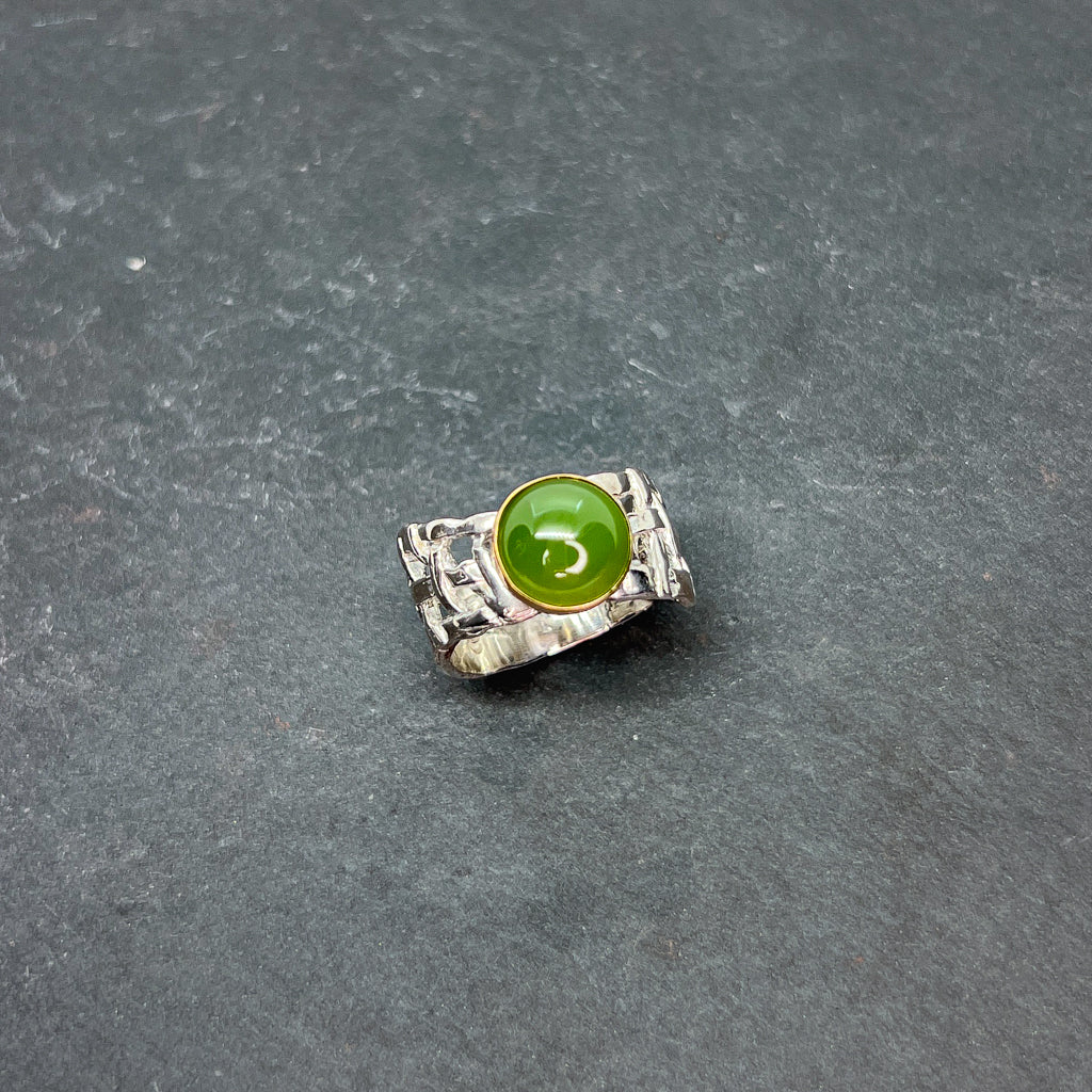 Bezel-Set Jade Wide Woven Ring