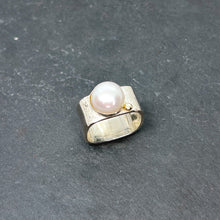 Load image into Gallery viewer, Mabé Pearl &amp; Gold Ring Wide Square Stacking Ring