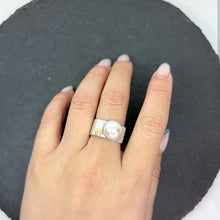 Load image into Gallery viewer, Mabé Pearl &amp; CZ Diamond Ring Wide Square Stacking Ring