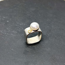 Load image into Gallery viewer, Mabé Pearl &amp; CZ Diamond Ring Wide Square Stacking Ring