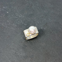 Load image into Gallery viewer, Mabé Pearl &amp; CZ Diamond Ring Wide Square Stacking Ring