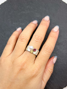 Pink Tourmaline & Citrine Square Stacking Ring - Size 7.5