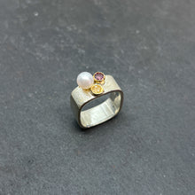 Load image into Gallery viewer, Pink Tourmaline &amp; Citrine Square Stacking Ring - Size 7.5