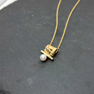 Vermeil Gold and Pearl Woven Slider Necklace