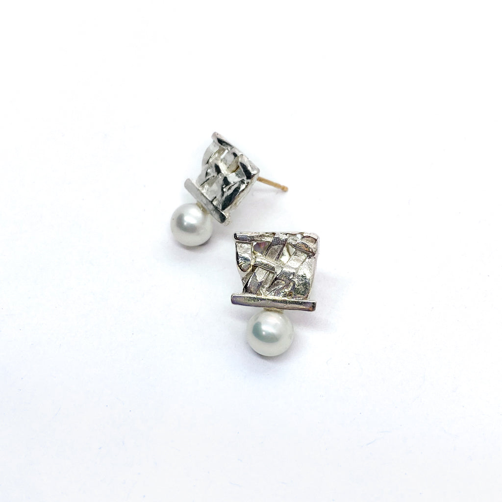 Woven Basket Pearl Studs