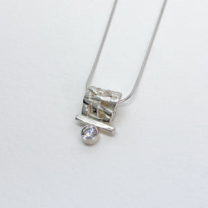 White CZ Woven Basket Slider Necklace